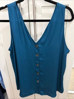 LOFT Teal V-Neck Button-Front Tank